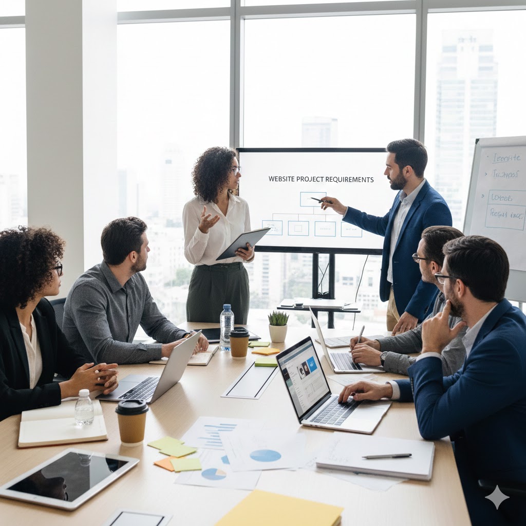 Geschäftsberatung bespricht Website-Projektanforderungen